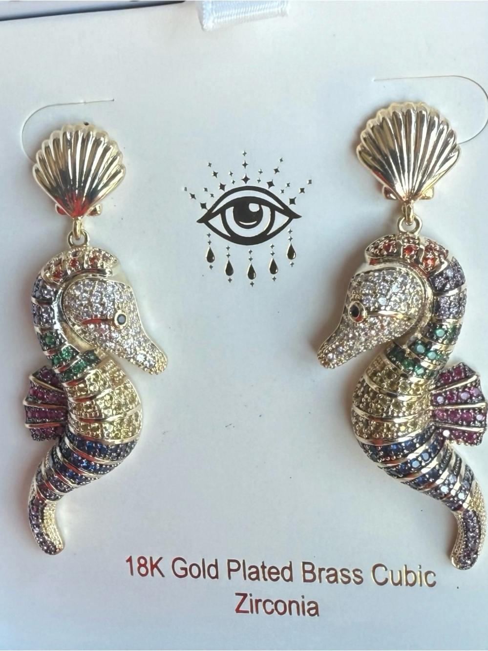 Eye candy Gold Multicolor Seahorse Drop Earrings - Picture 3 of 4